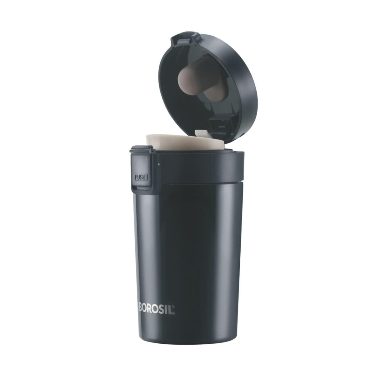 Borosil  Vacuum Insulated Hydra Coffeemate Stainless Steel Travel Mug  Spill Proof  Hot And Coldbt300blk110300ml