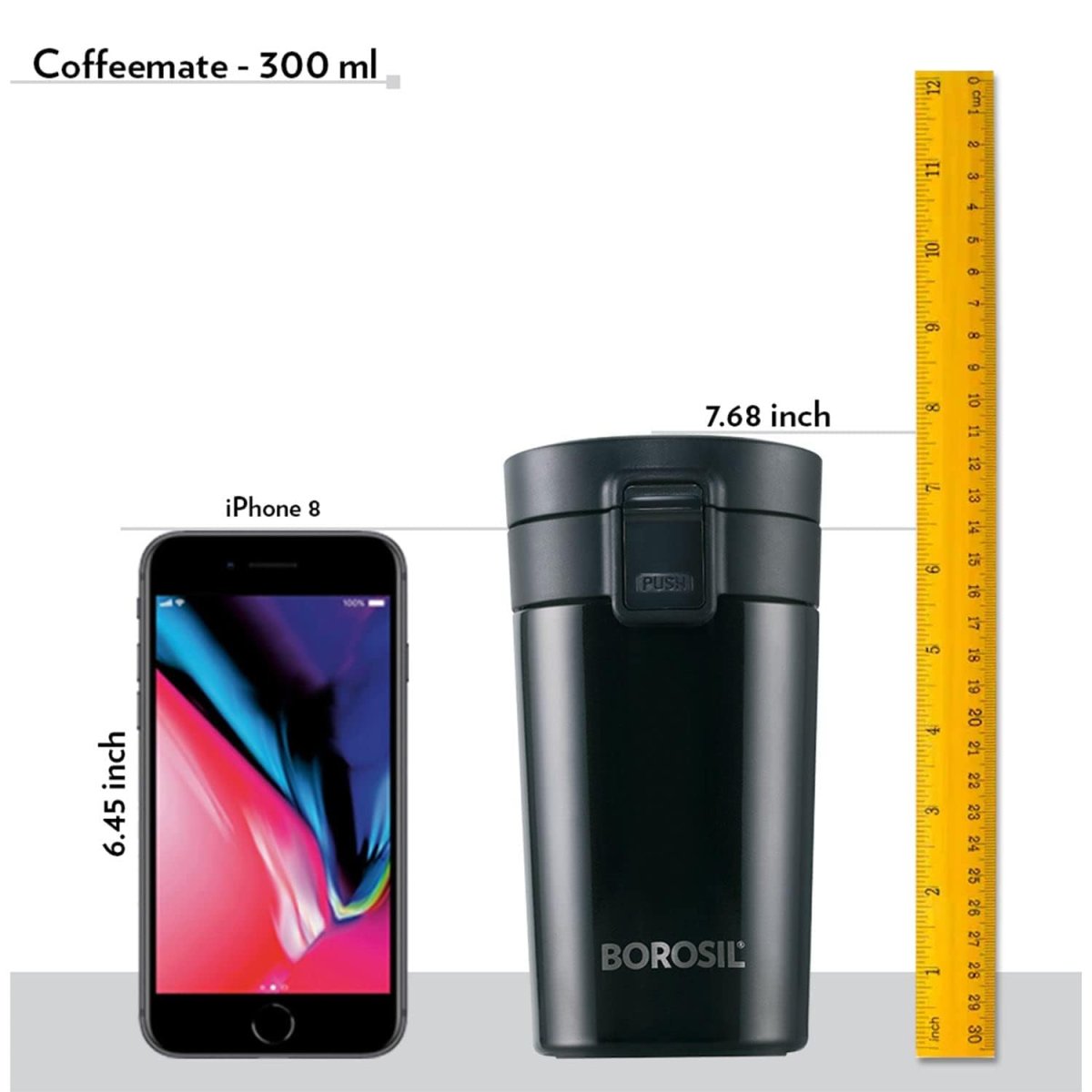 Borosil  Vacuum Insulated Hydra Coffeemate Stainless Steel Travel Mug  Spill Proof  Hot And Coldbt300blk110300ml