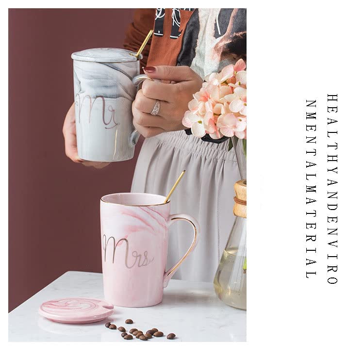 Cpensus Ceramic Marble Finish Coffee Mug With Lid  Spoon For Anniversary Wedding Engagement Valentine Gifts For Couple 380 Ml