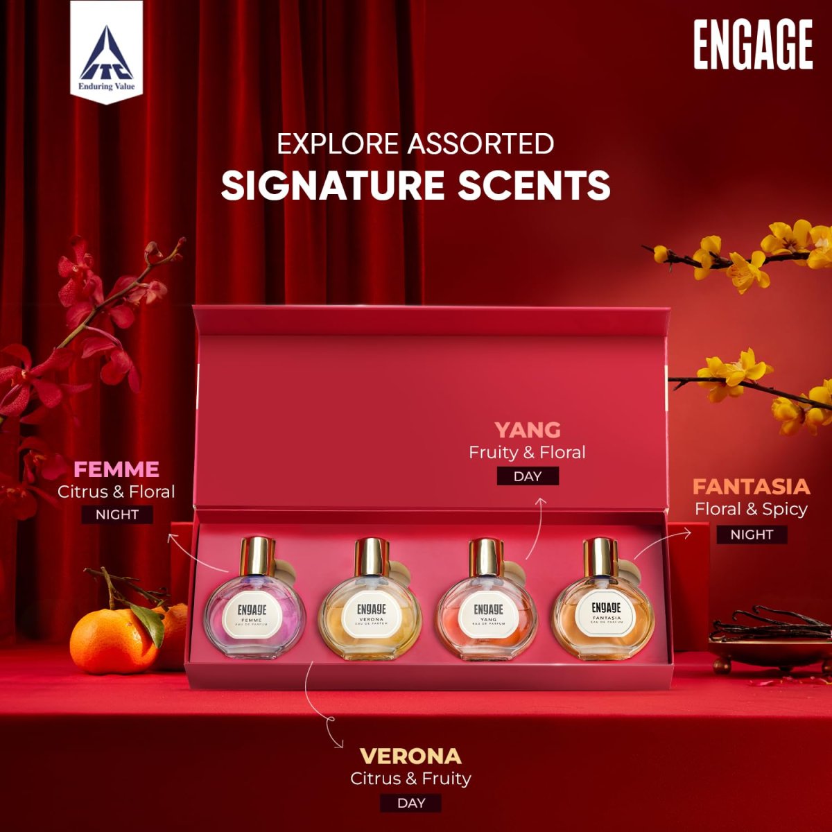 Engage Luxury Perfume Gifts For Women 100ml Long Lasting Smell Best Birthday Anniversary Gift Hamper By Itc Eau De Parfum Travel Sized Combo 25ml X 4