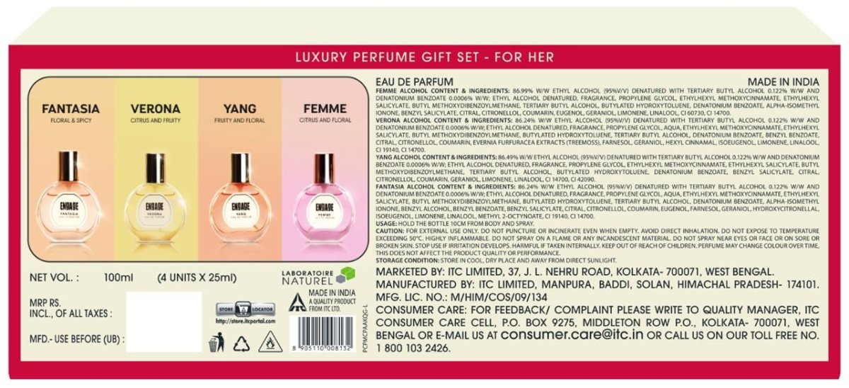 Engage Luxury Perfume Gifts For Women 100ml Long Lasting Smell Best Birthday Anniversary Gift Hamper By Itc Eau De Parfum Travel Sized Combo 25ml X 4