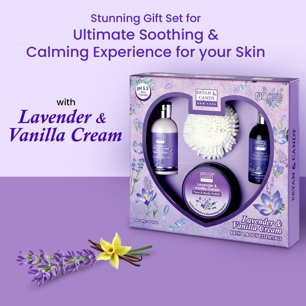 Bryan  Candy Lavender Bodycare Heart Collection Diwali Gift Set For Women 100 Veganph55 Skin Friendly