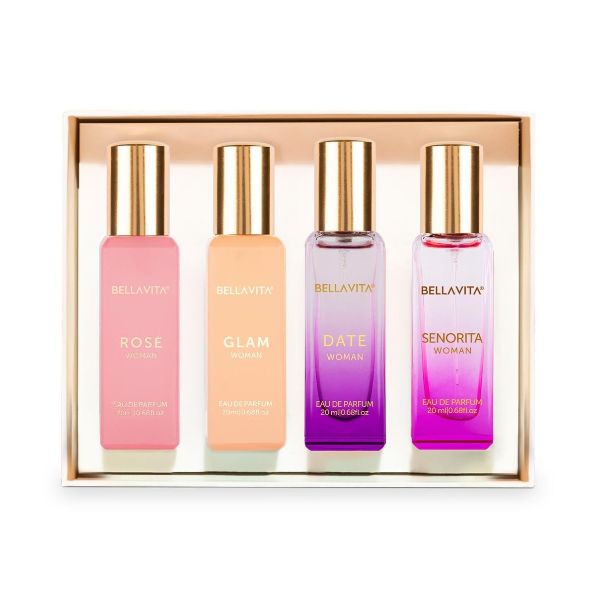 Bella Vita Luxury Long Lasting Women Gift Set  Perfume For Woman  4x20ml  Gifts For Women  Floral Fruity Premium Fragrance Scent  Date Senorita Glam Rose