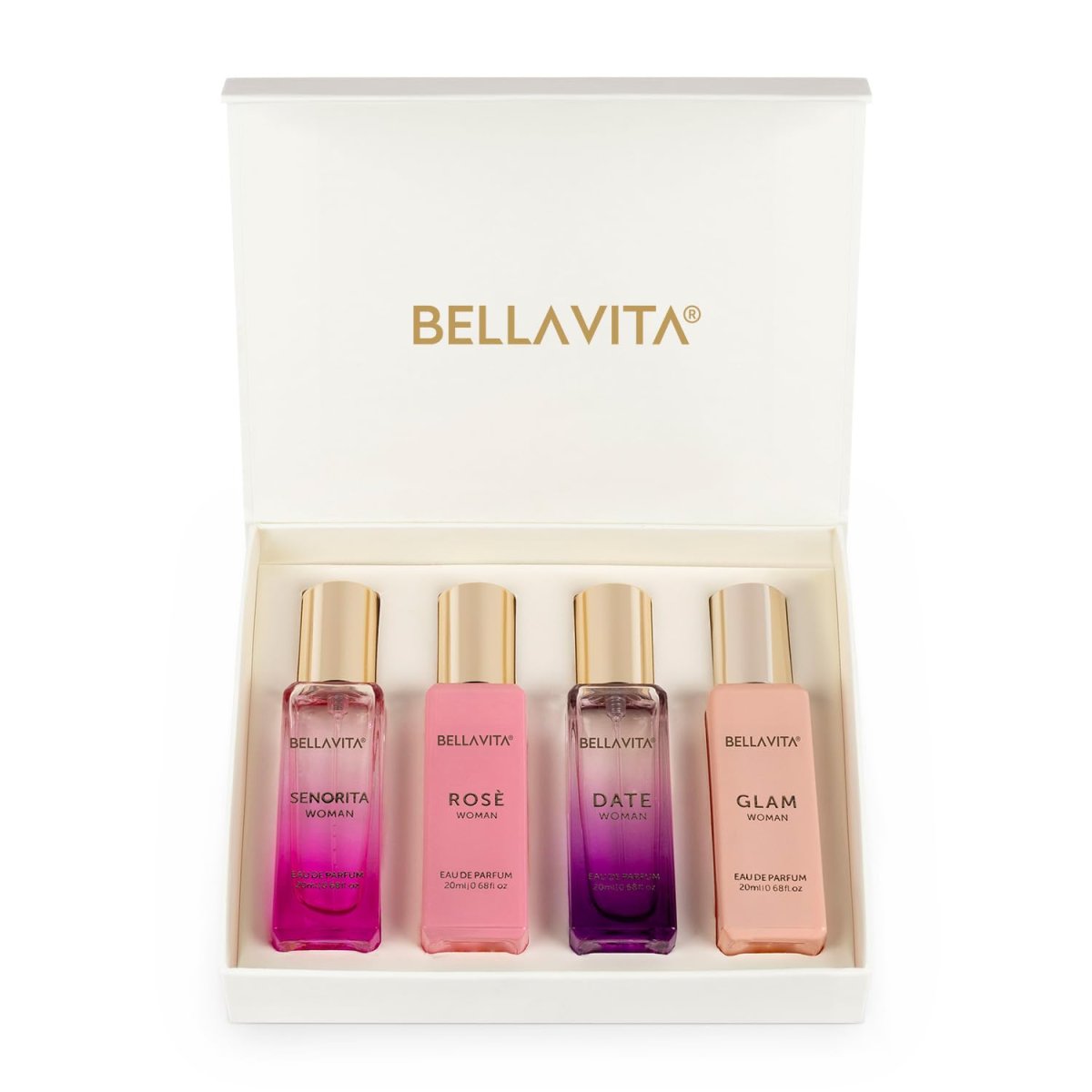 Bella Vita Luxury Long Lasting Women Gift Set  Perfume For Woman  4x20ml  Gifts For Women  Floral Fruity Premium Fragrance Scent  Date Senorita Glam Rose