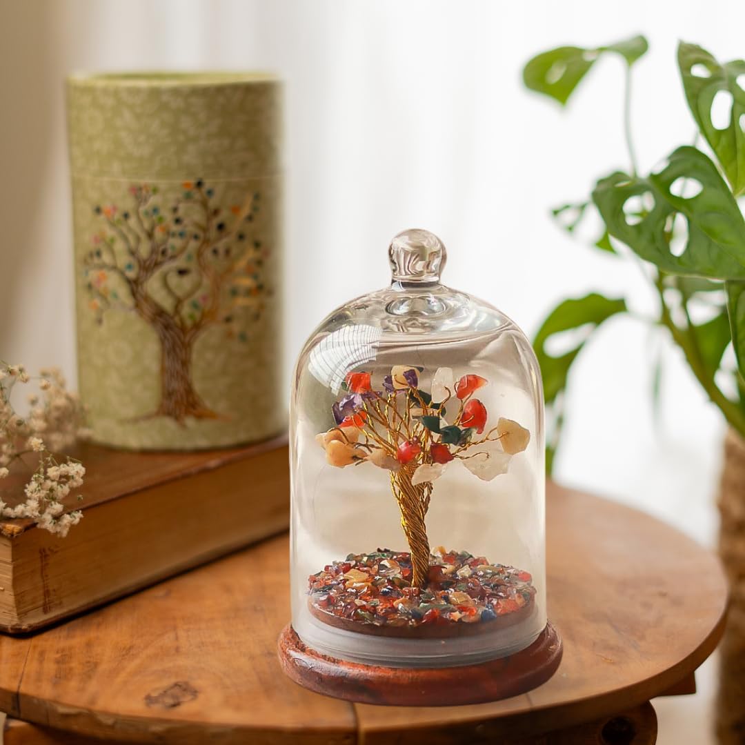 Dome Crystal Chakra Tree  Encased Gemstone Bonsai For Healing Energy Balance Meditation  Spiritual Tree Of Life With Natural Crystals For Positive Vibes  Perfect For Gift  Home Dcor
