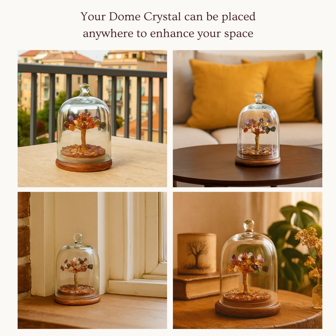 Dome Crystal Chakra Tree  Encased Gemstone Bonsai For Healing Energy Balance Meditation  Spiritual Tree Of Life With Natural Crystals For Positive Vibes  Perfect For Gift  Home Dcor