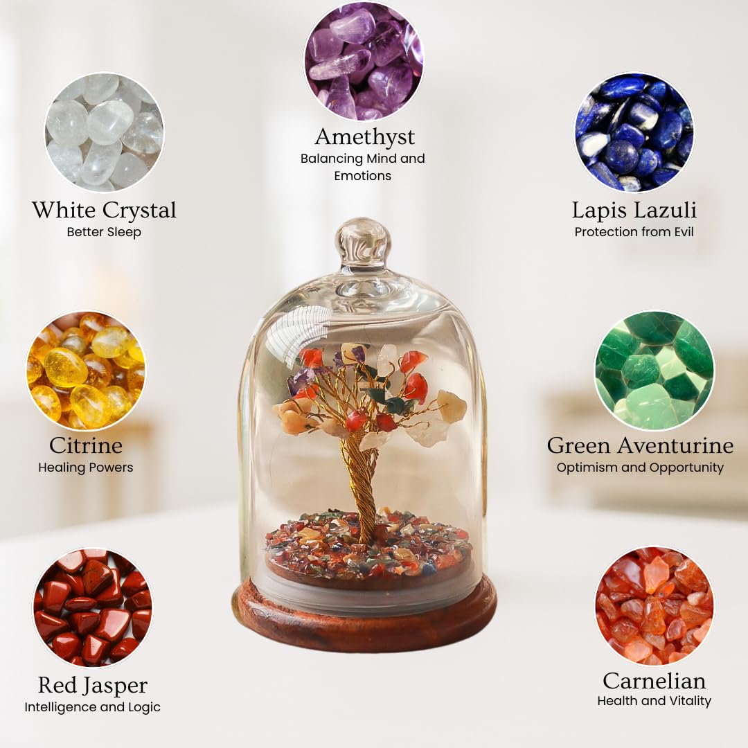 Dome Crystal Chakra Tree  Encased Gemstone Bonsai For Healing Energy Balance Meditation  Spiritual Tree Of Life With Natural Crystals For Positive Vibes  Perfect For Gift  Home Dcor