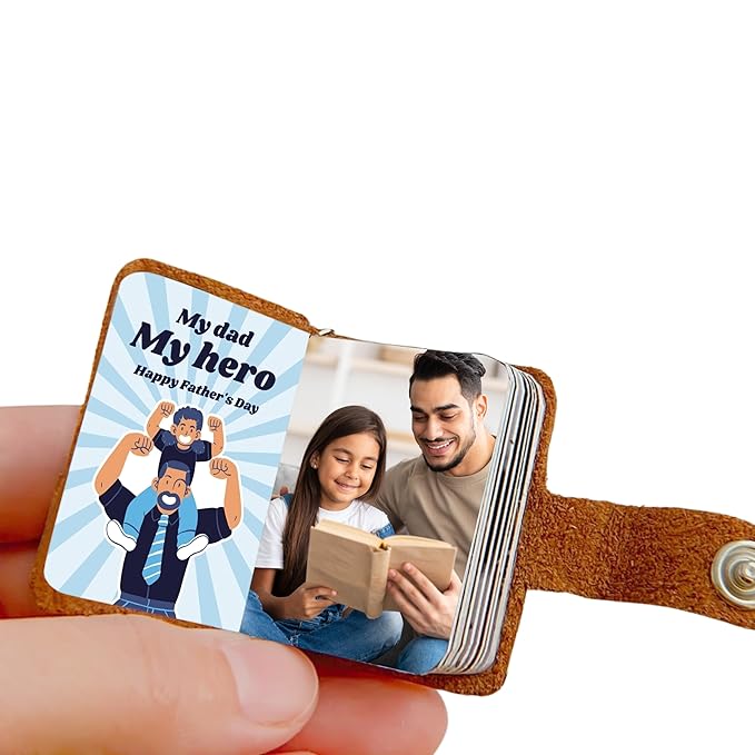 Customizable Leather Mini Photo Album Keychain  With 12 To 24 Photos  Gift Idea For Fathers Day Birthdays Anniversaries Or Special Moments