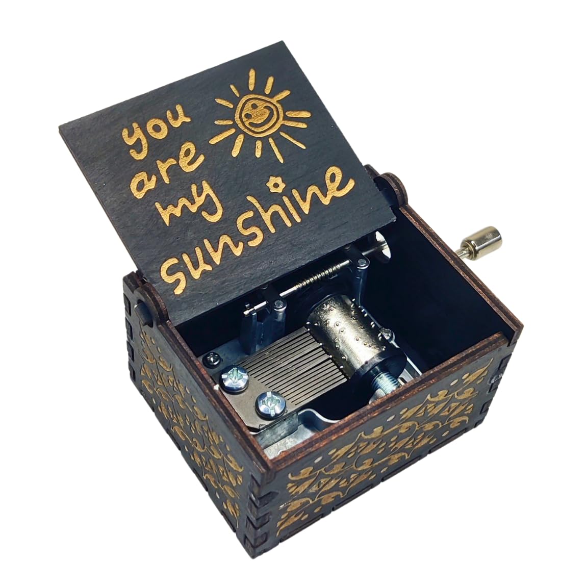 Zesta 6 Month And Above Wooden Hand Cranked Collectable Engraved Music Box You Are My Sunshine  Black