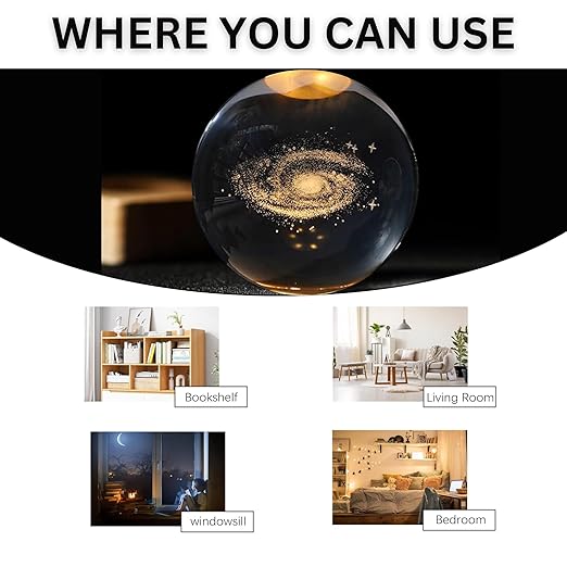 One94store 3d Galaxy Crystal Ball Night Lamp  Engraved Usb Table Led Wooden Light For Home Office Decoration And Birthday Gift Galaxywarm White