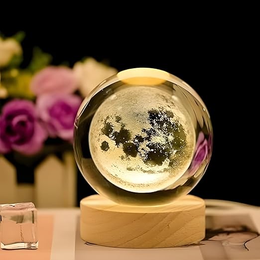 One94store 3d Crystal Moon Lamp  Engraved Crystal Ball Led Night Light With Wooden Base Usb Powered  Romantic Home Dcor  Valentine Day Gift For Her Him  Couples Warm White