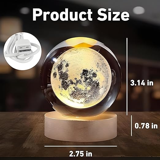 One94store 3d Crystal Moon Lamp  Engraved Crystal Ball Led Night Light With Wooden Base Usb Powered  Romantic Home Dcor  Valentine Day Gift For Her Him  Couples Warm White