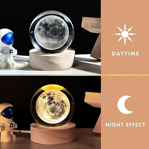 One94store 3d Crystal Moon Lamp  Engraved Crystal Ball Led Night Light With Wooden Base Usb Powered  Romantic Home Dcor  Valentine Day Gift For Her Him  Couples Warm White
