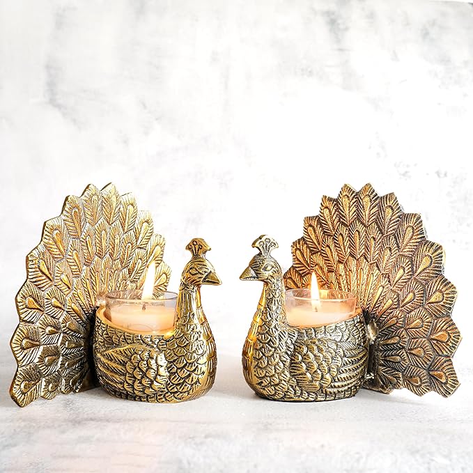 Behoma Aluminium Dancing Peacock Figurine Pair For Gold  Set Of 2  Birthday Wedding Anniversary Romantic Gift Womengood Luck Vastu Showpiece For Home Decor Living Room Festival Set Of 2