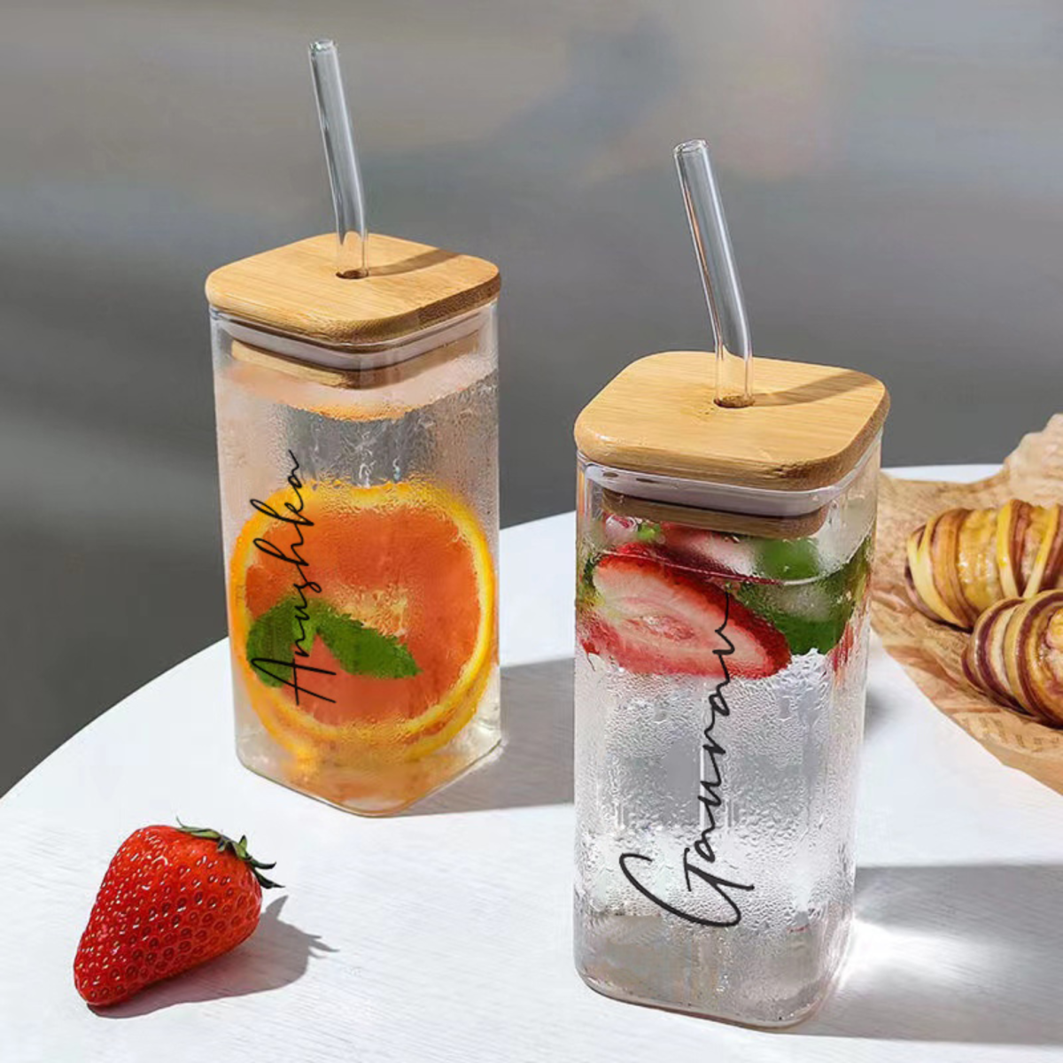 Personalized Square Shaped Juicecoffee Tumbler With Glass Straw